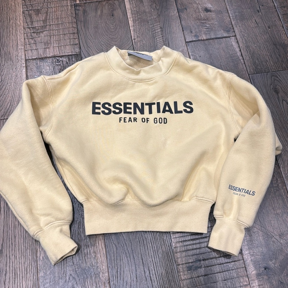 Essentials Fear of God yellow crewneck sweatshirt kids xs 4/5 unisex
